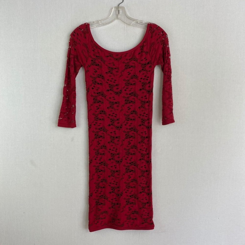 GUESS Red Lace Overlay Bodycon Dress